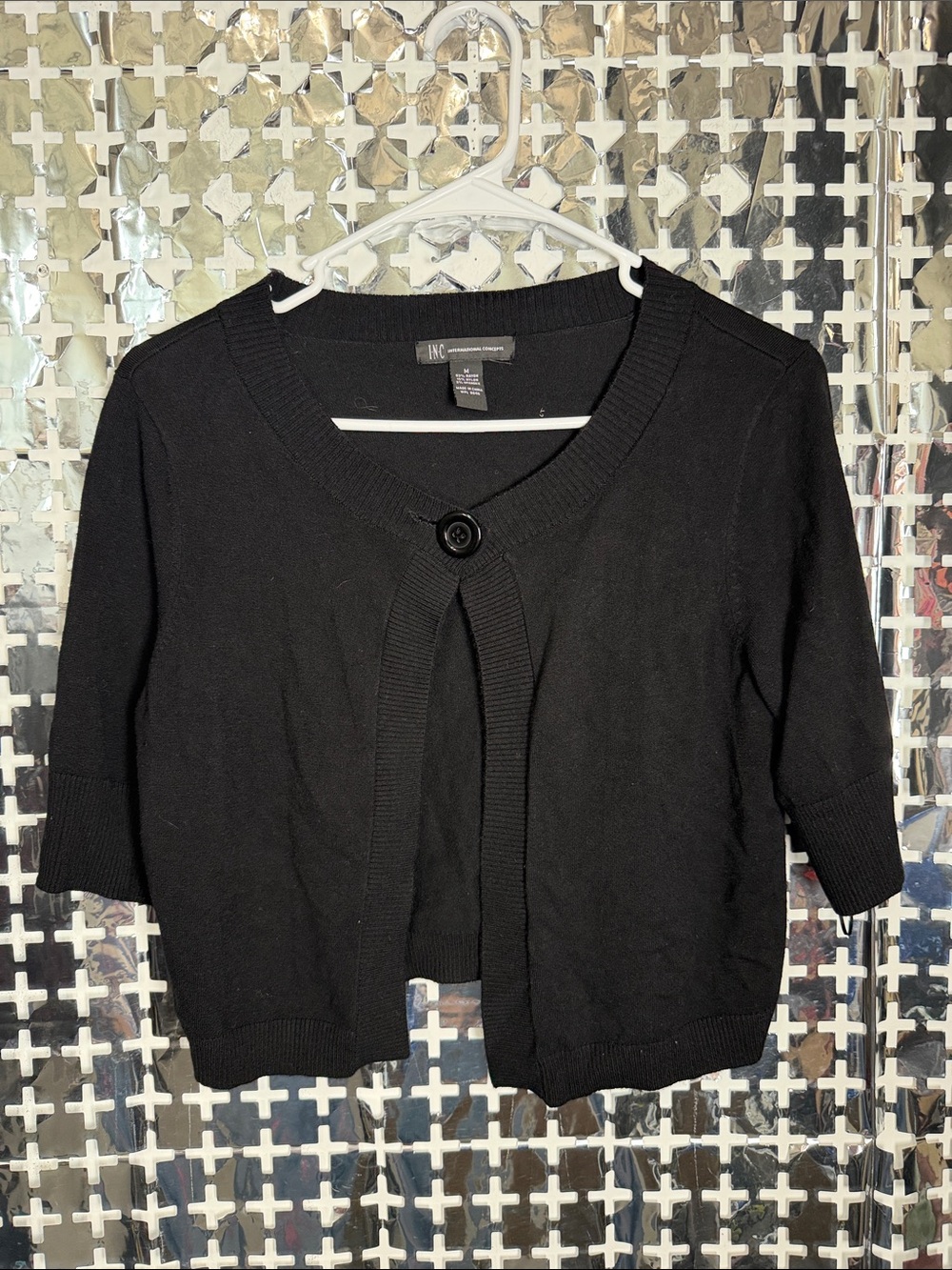 INC International Concepts Black Cropped Short-Sleeve Cardigan